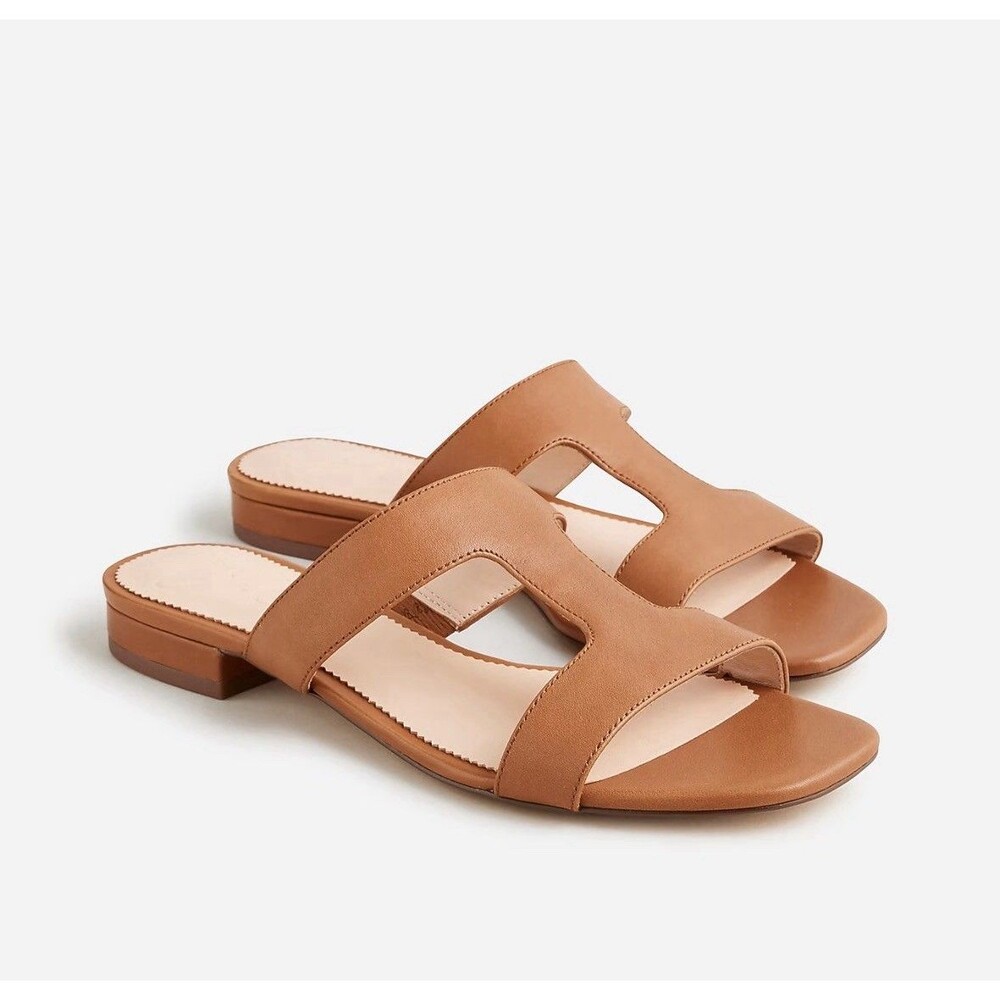 J. Crew Retail Leather Hazel Cutout Flat Sandals Rich Oak Size 8 retail $138